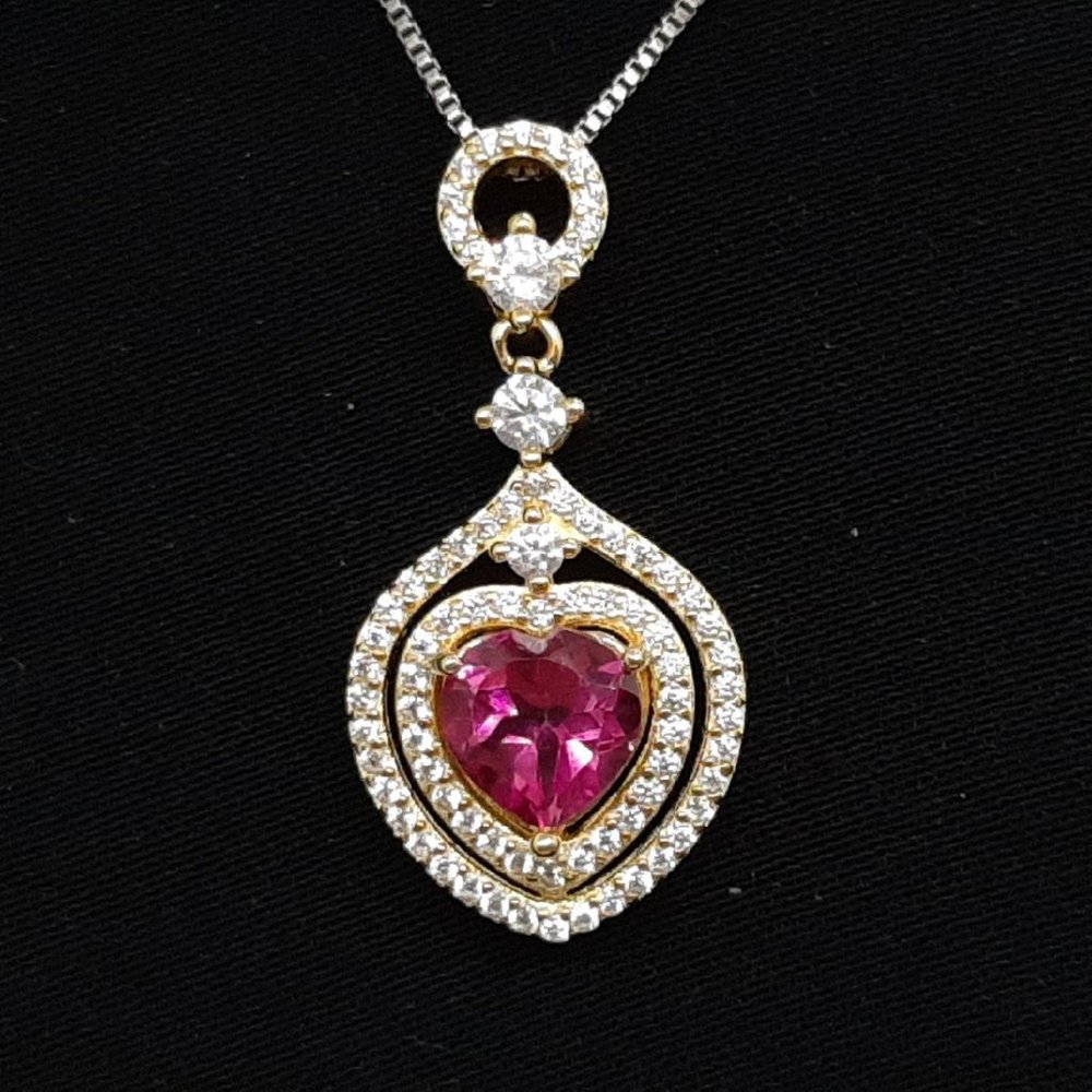 Beautiful PInk Topaz White Sapphire 14K Gold Over 925 Sterling SIlver Jewelry